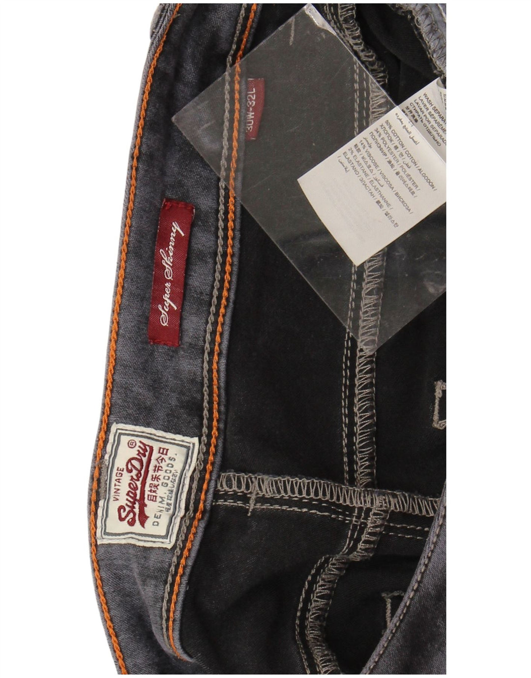 SUPERDRY Damskie super obcisłe dżinsy W30 L32 Szara bawełna