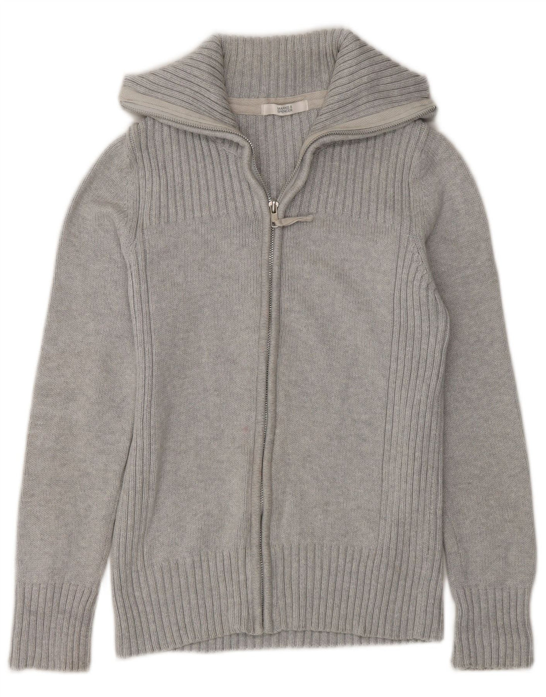Marks & Spencer Damski sweter rozpinany z pełnym zamkiem, UK 12, średnioszary, bawełniany