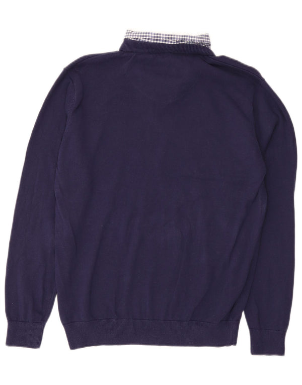 Męski sweter Pierre Cardin z dekoltem w kształcie litery V, mały, granatowy, bawełniany