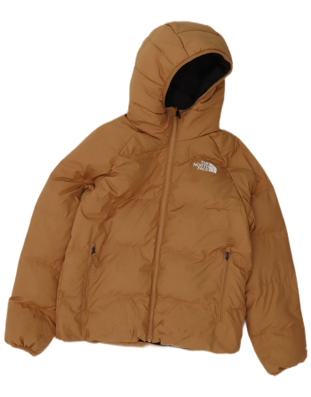 Dwustronna wyściełana kurtka chłopięca z kapturem The North Face 11-12 lat, duża, brązowa