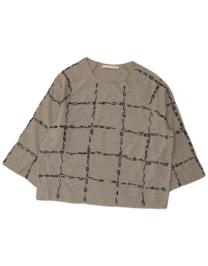 Damski top oversize Zara z rękawem 3/4, UK 14, średnia szara kratka