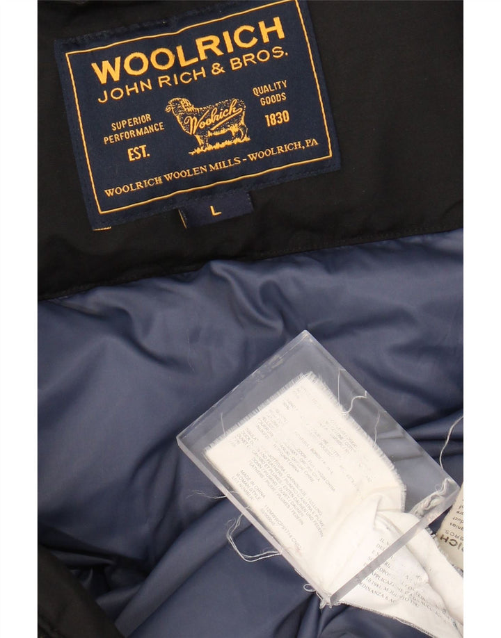 Damski płaszcz ocieplany Woolrich UK 14, duży, czarny, bawełniany