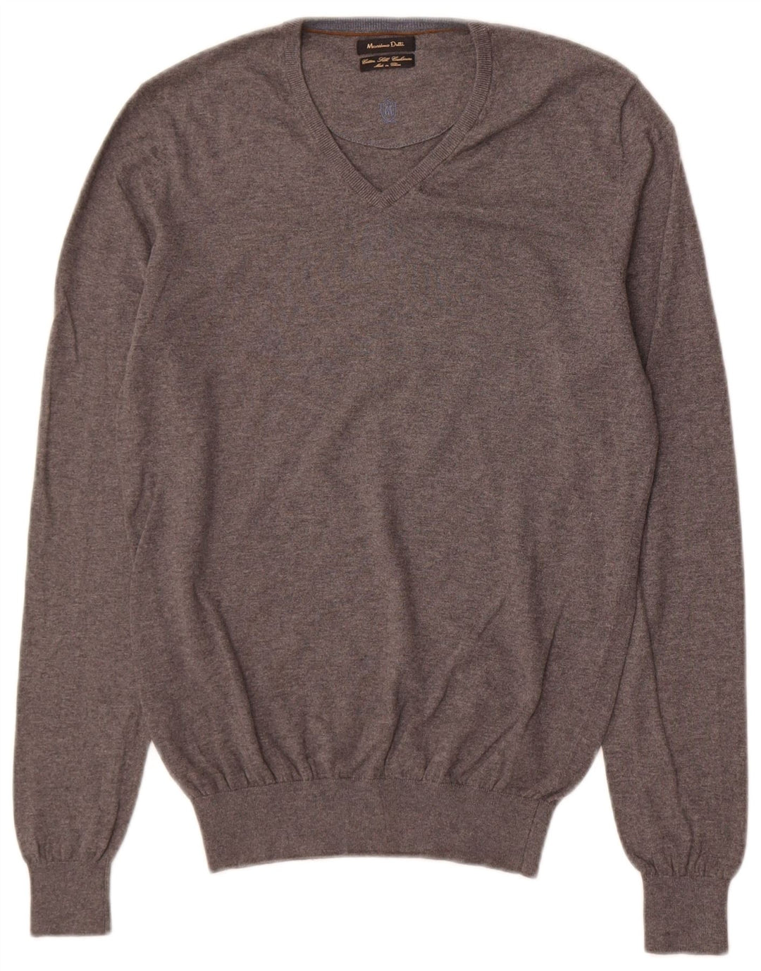 Męski sweter Massimo Dutti z dekoltem w kształcie litery V, mały, szary, bawełniany