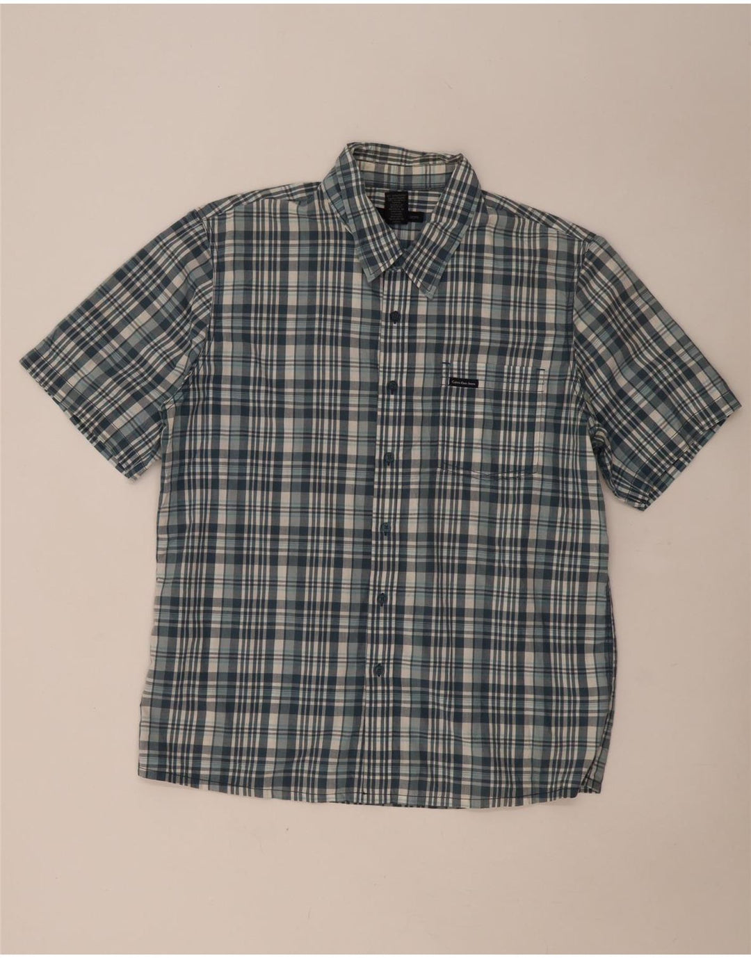 Męska koszula z krótkim rękawem Calvin Klein Jeans XL, bawełniana w niebieską kratkę