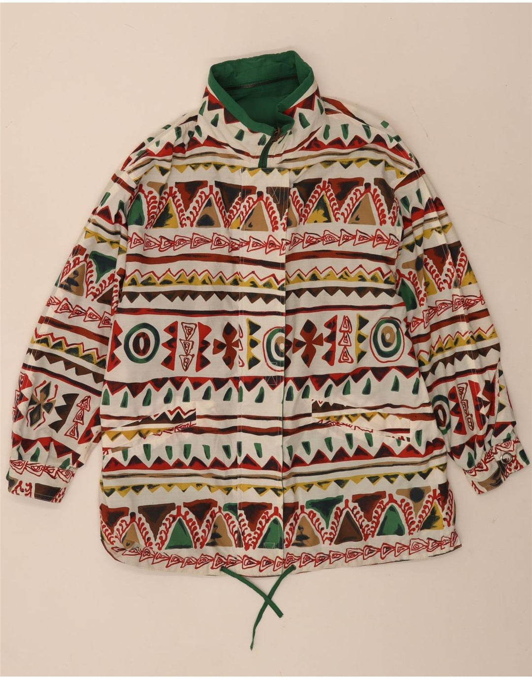 Dwustronna kurtka damska z kapturem w stylu vintage UK 16, duża, zielona, geometryczna