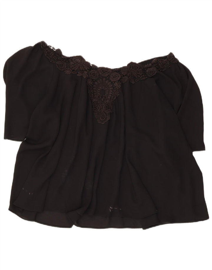 Damski top Zara Crop Oversize z odkrytymi ramionami UK 16, duży, czarny w kwiaty