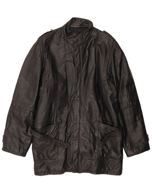 Vintage męski płaszcz skórzany UK 42 XL czarna skóra