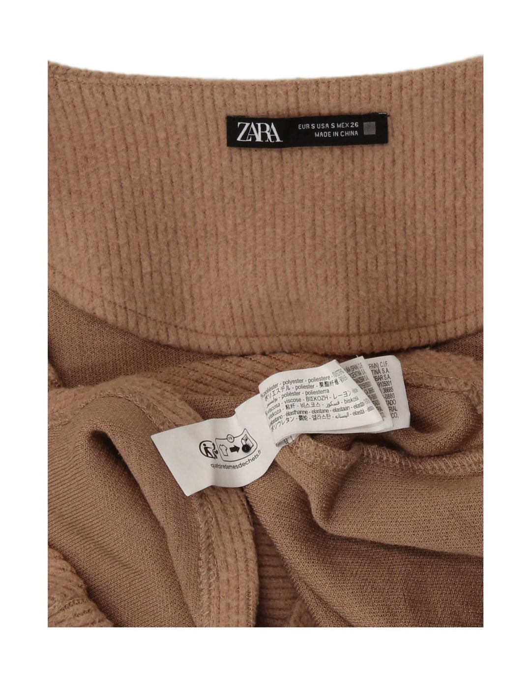 Damski krótki top Zara z długim rękawem, UK 8, mały, brązowy poliester