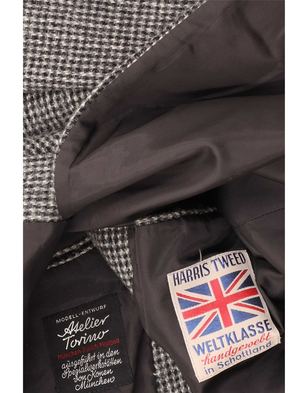 Męska marynarka zapinana na 2 guziki Harris Tweed UK 38 w średnią szarą kratkę