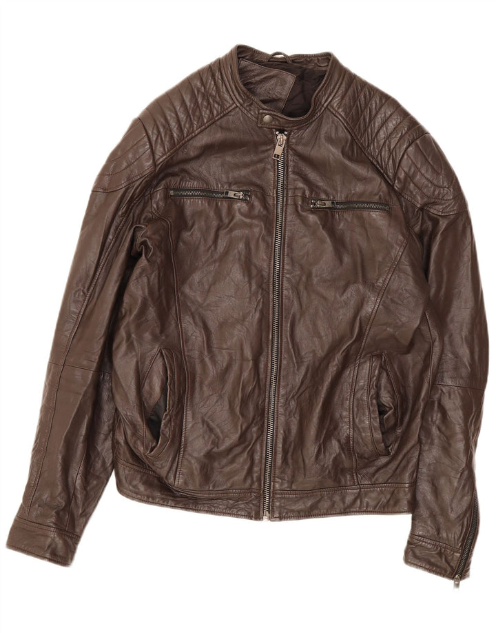 Męska kurtka skórzana Jack & Jones UK 40, duża, brązowa