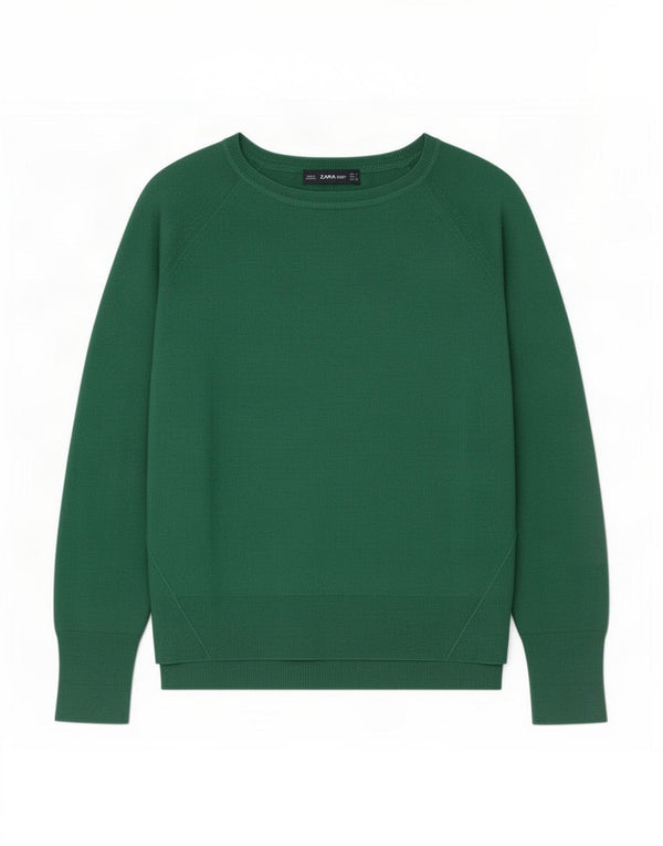 Damski sweter oversize Zara z dekoltem w łódkę UK 10 Small Green Wiskoza