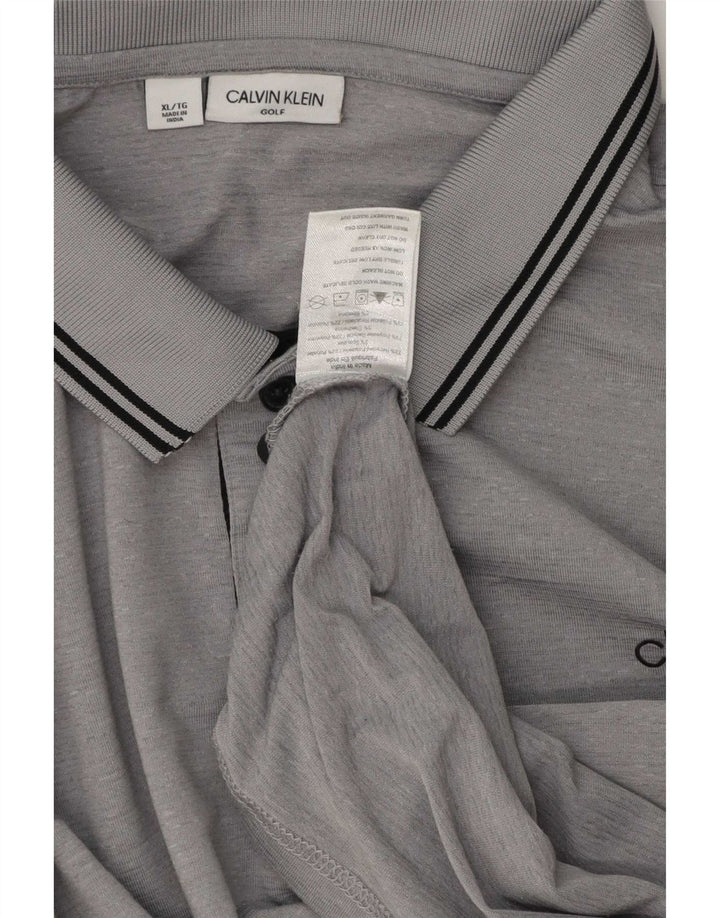 Męska koszulka polo Calvin Klein XL, szara, poliestrowa w paski