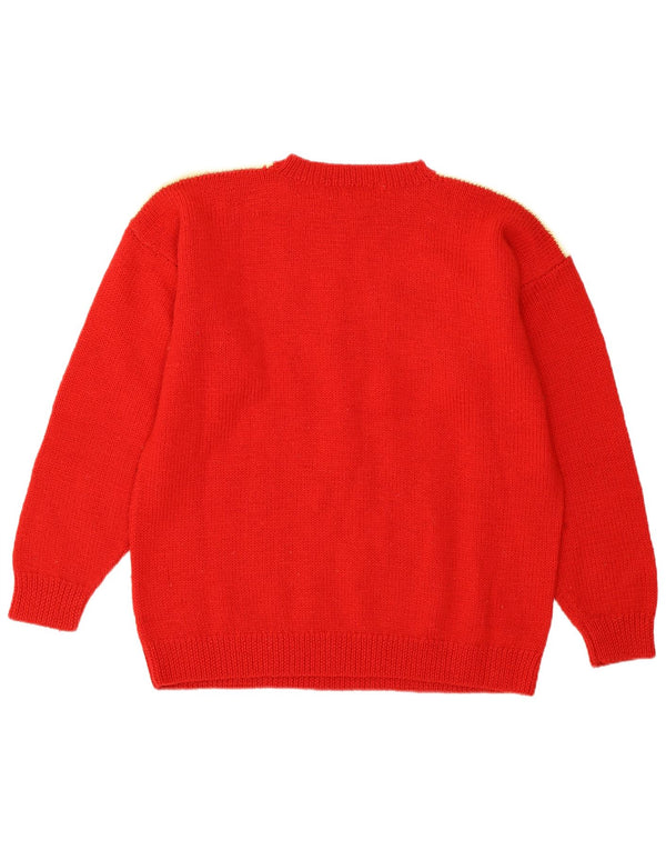 Sweter damski w stylu vintage z okrągłym dekoltem UK 16 Large Red Fair Isle