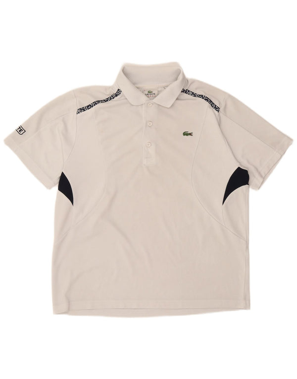 Męska koszulka polo Lacoste z grafiką, rozmiar 5, duża, biała, z blokami kolorów