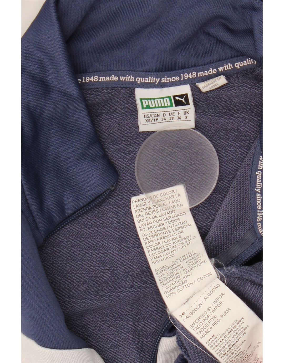 Damski sweter z grafiką PUMA UK 8, mały, granatowy, z blokami kolorów