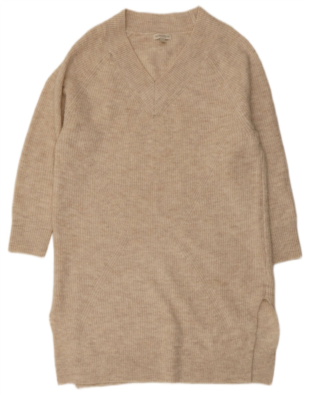 Damska sukienka sweterkowa MONSOON o luźnym kroju UK 14, średni beż, akryl