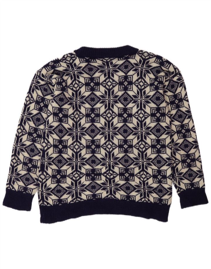 Vintage męski sweter z okrągłym dekoltem, średni granatowy Fair Isle