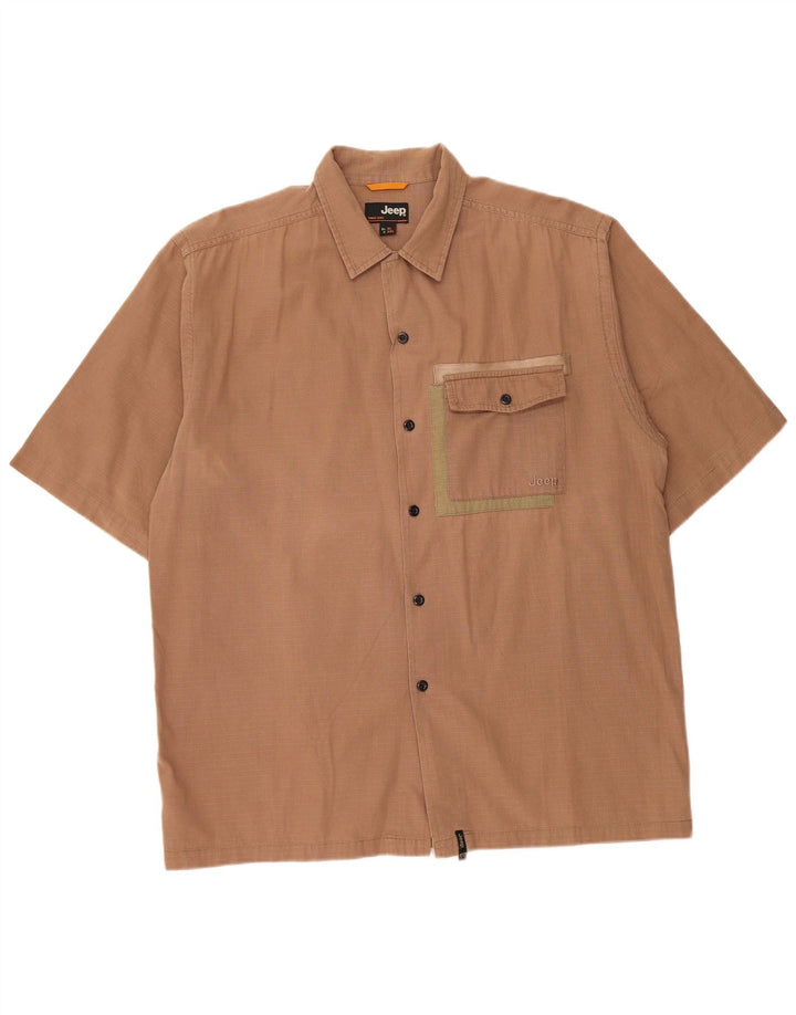 Koszula męska z krótkim rękawem JEEP XL, bawełniana w brązową kratę