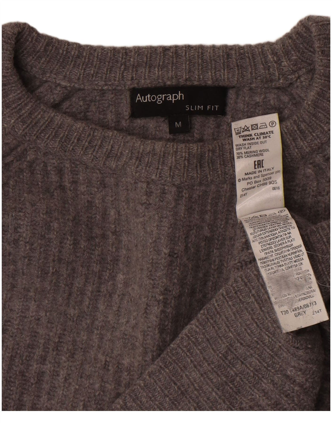 Marks & Spencer Damski sweter z dekoltem w łódkę, UK 14, średni szary
