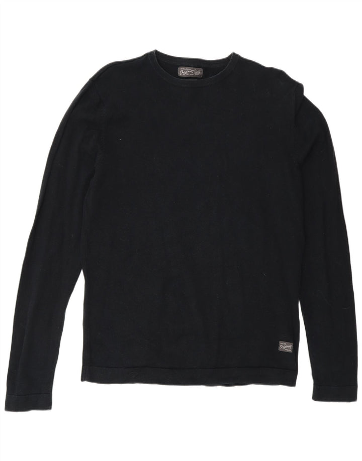 Męski sweter z okrągłym dekoltem Jack & Jones, mały, czarny, bawełniany