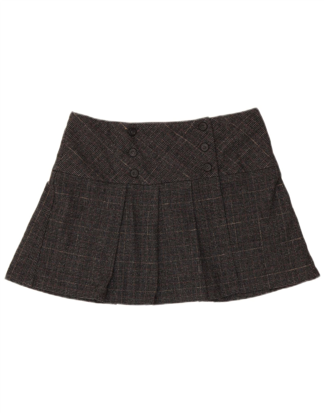 Damska spódniczka mini Benetton IT 44 Medium W34 Szara dziewicza wełna w pepitkę