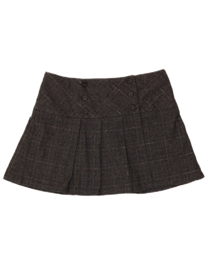 Damska spódniczka mini Benetton IT 44 Medium W34 Szara dziewicza wełna w pepitkę