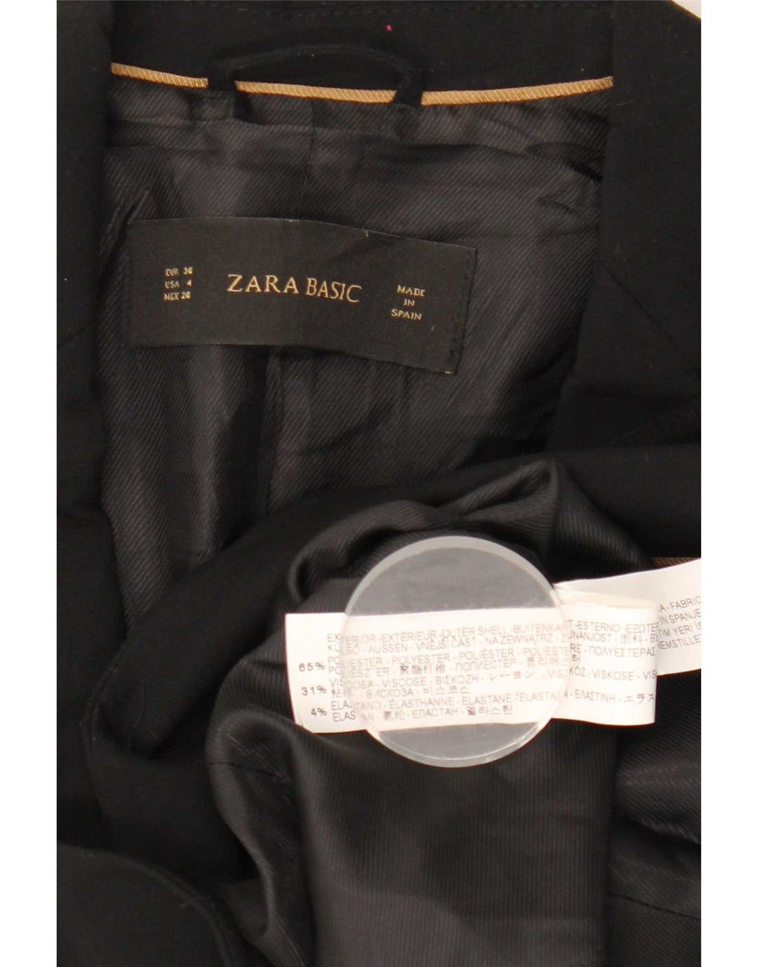 Damska marynarka Zara zapinana na 1 guzik EU 36 XS, czarny poliester