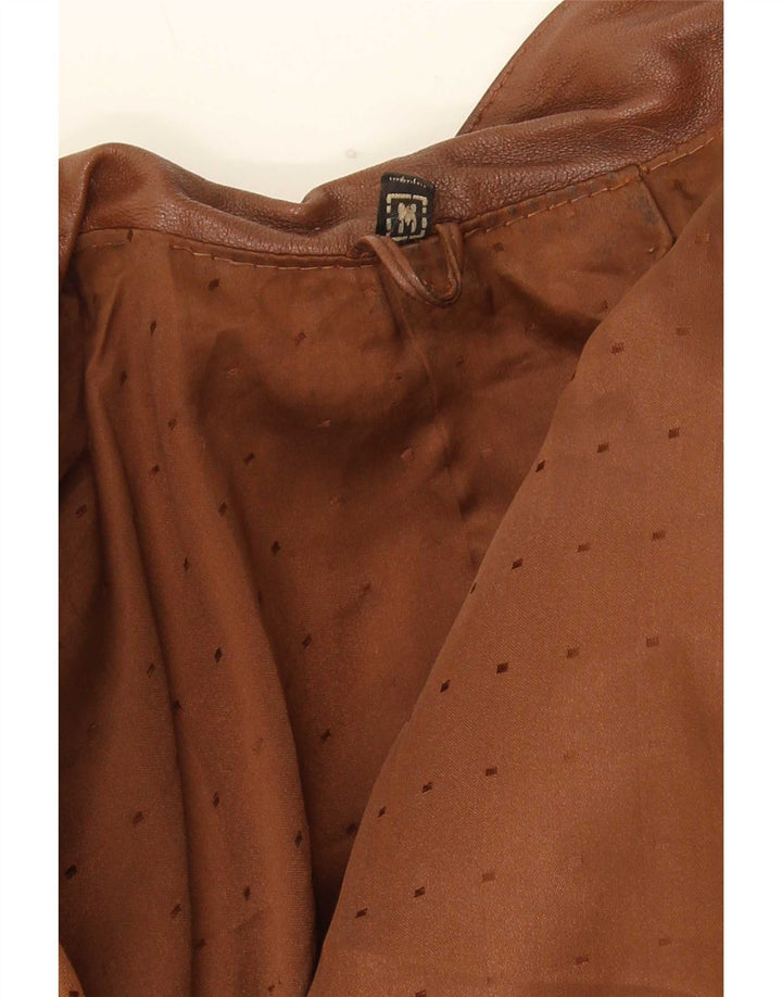 Vintage damska, oversize'owa, otwarta skórzana kurtka UK 14, średni brąz