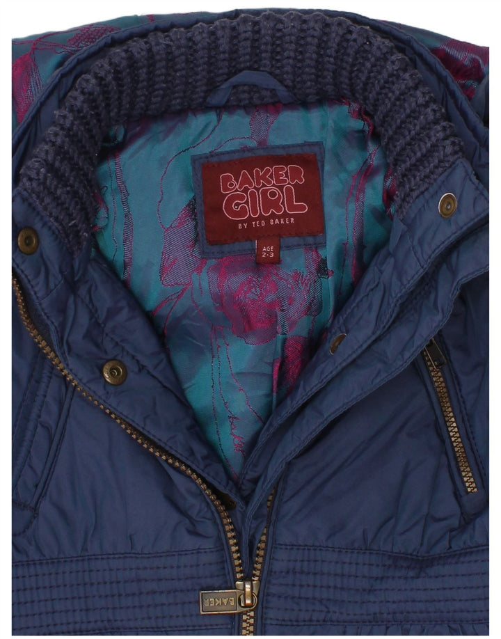 TED BAKER Girls Hooded Padded Coat 2-3 Years Navy Blue Nylon