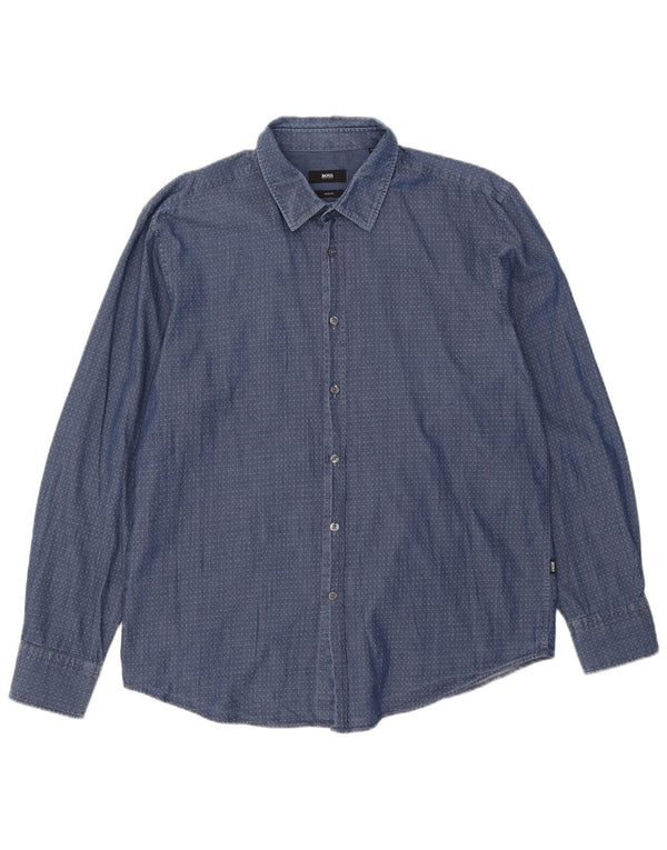 Męska koszula o dopasowanym kroju Hugo Boss 2XL, niebieska tkanina argyle/diamentowa bawełna