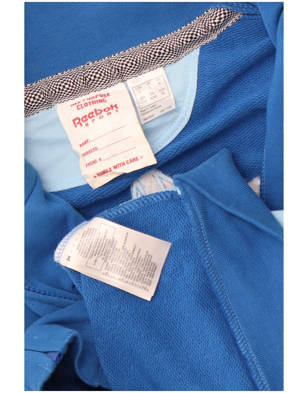 Męska kurtka dresowa Reebok z grafiką, duża, niebieska, bawełniana w bloki kolorów