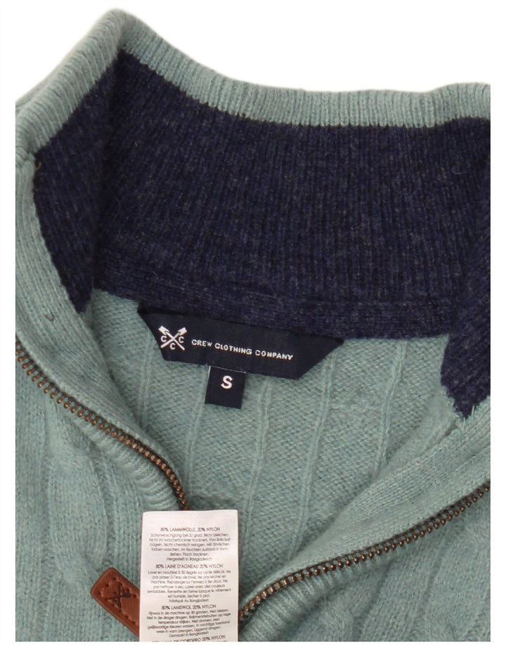 Crew Clothing Męski sweter z zamkiem błyskawicznym, mały, zielony, wełniany
