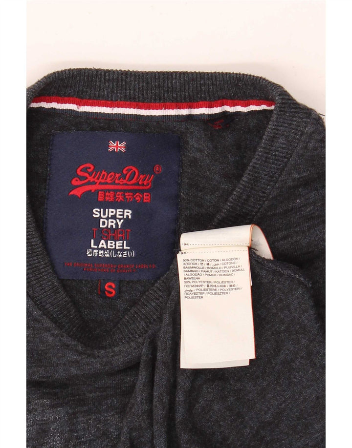 Męski T-shirt z grafiką Superdry, mały, szary, bawełniany w plamki