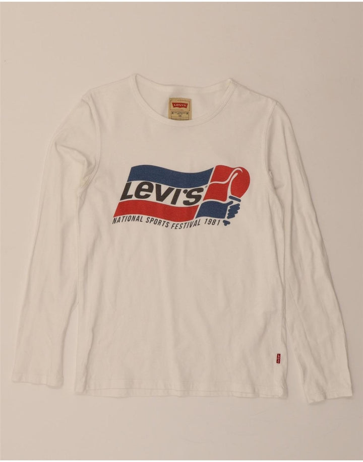 LEVI'S Boys Graphic Top Long Sleeve 13-14 Years White Vintage Levi's and Second-Hand Levi's from Messina Hembry 