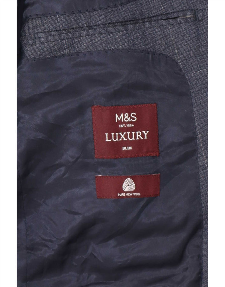 Marks & Spencer Męska marynarka slim fit zapinana na 1 guzik UK 40 Duża niebieska kratka