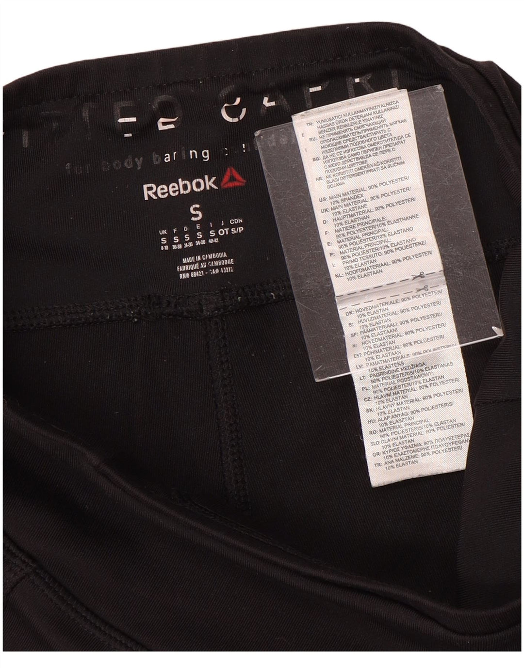 Damskie legginsy Reebok Capri UK 8/10, małe, czarne, poliestrowe