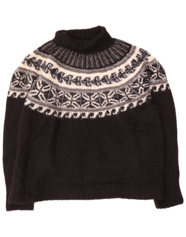 Damski sweter z golfem Zara UK 14 Średni czarny Fair Isle Poliamid