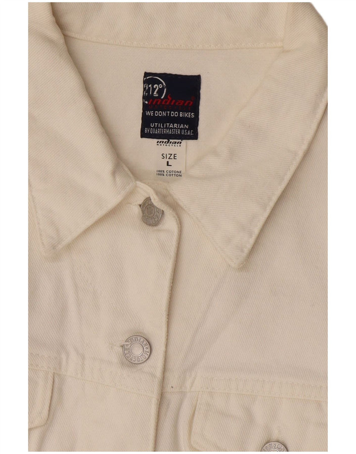 Indyjska kurtka motocyklowa damska Crop Denim UK 14, duża, biała bawełna