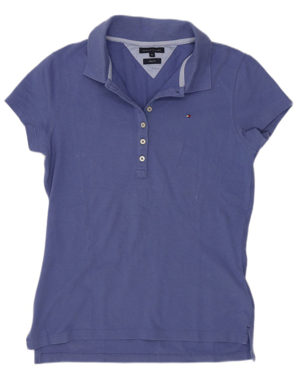 Tommy Hilfiger Womens Slim Fit Polo Shirt UK 12 Medium Blue Cotton