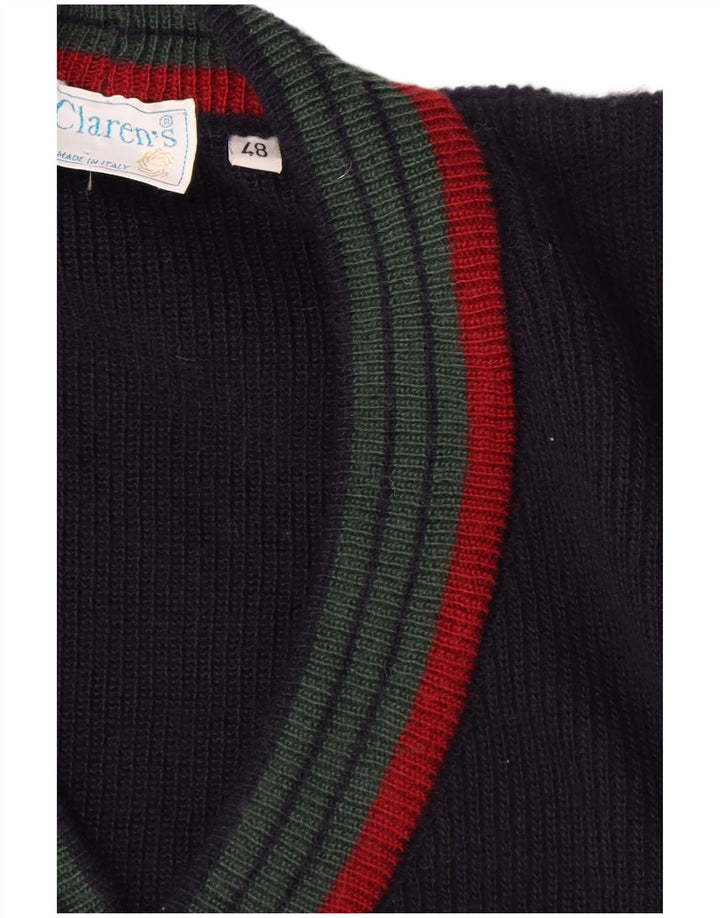 Vintage męski sweter rozpinany IT 48 średni granatowy wełniany w paski