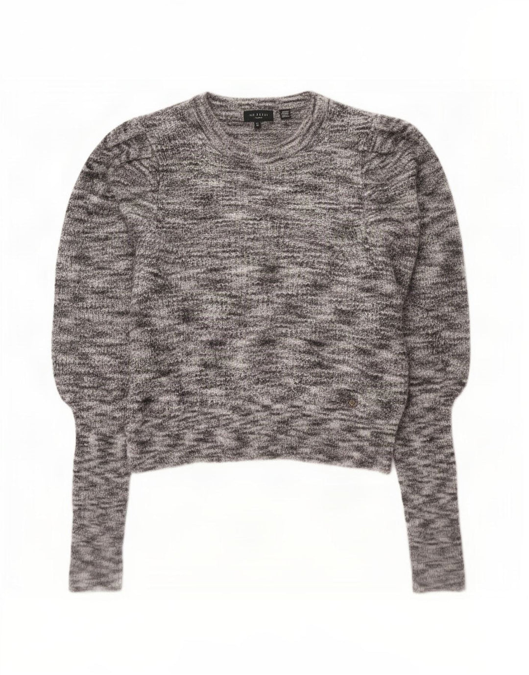 Damski sweter Ted Baker z krótkim rękawem i dekoltem w łódkę, rozmiar 2, mały, szary nakrapiany