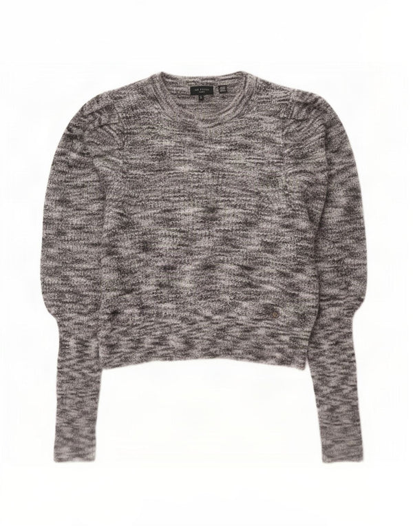 Damski sweter Ted Baker z krótkim rękawem i dekoltem w łódkę, rozmiar 2, mały, szary nakrapiany