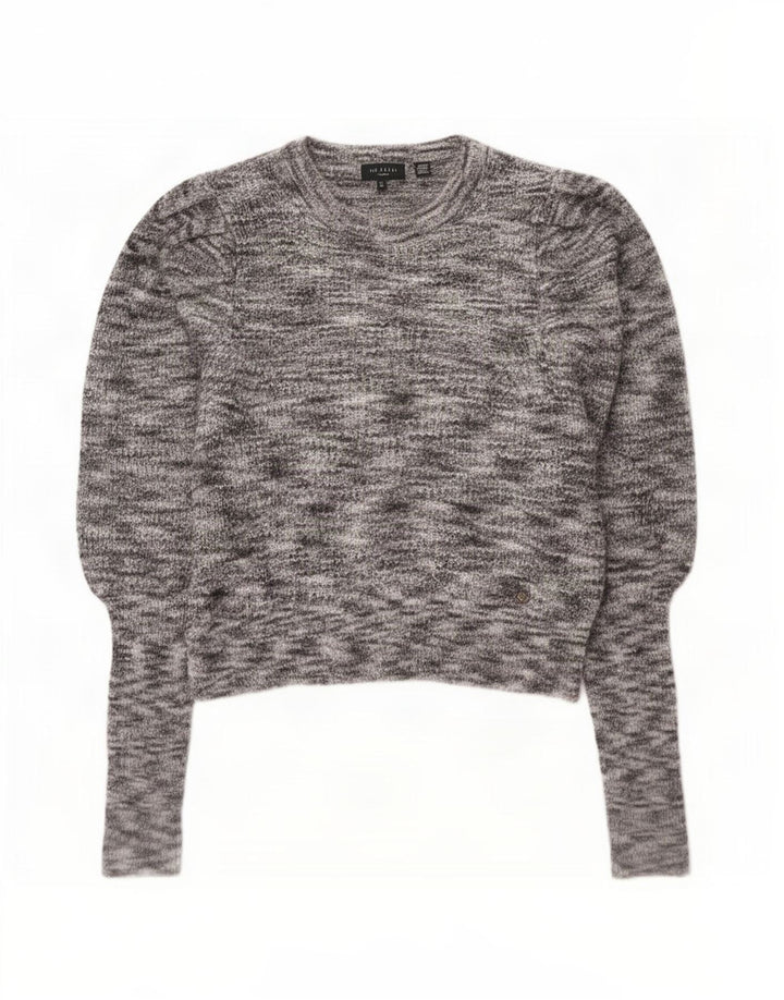 Damski sweter Ted Baker z krótkim rękawem i dekoltem w łódkę, rozmiar 2, mały, szary nakrapiany