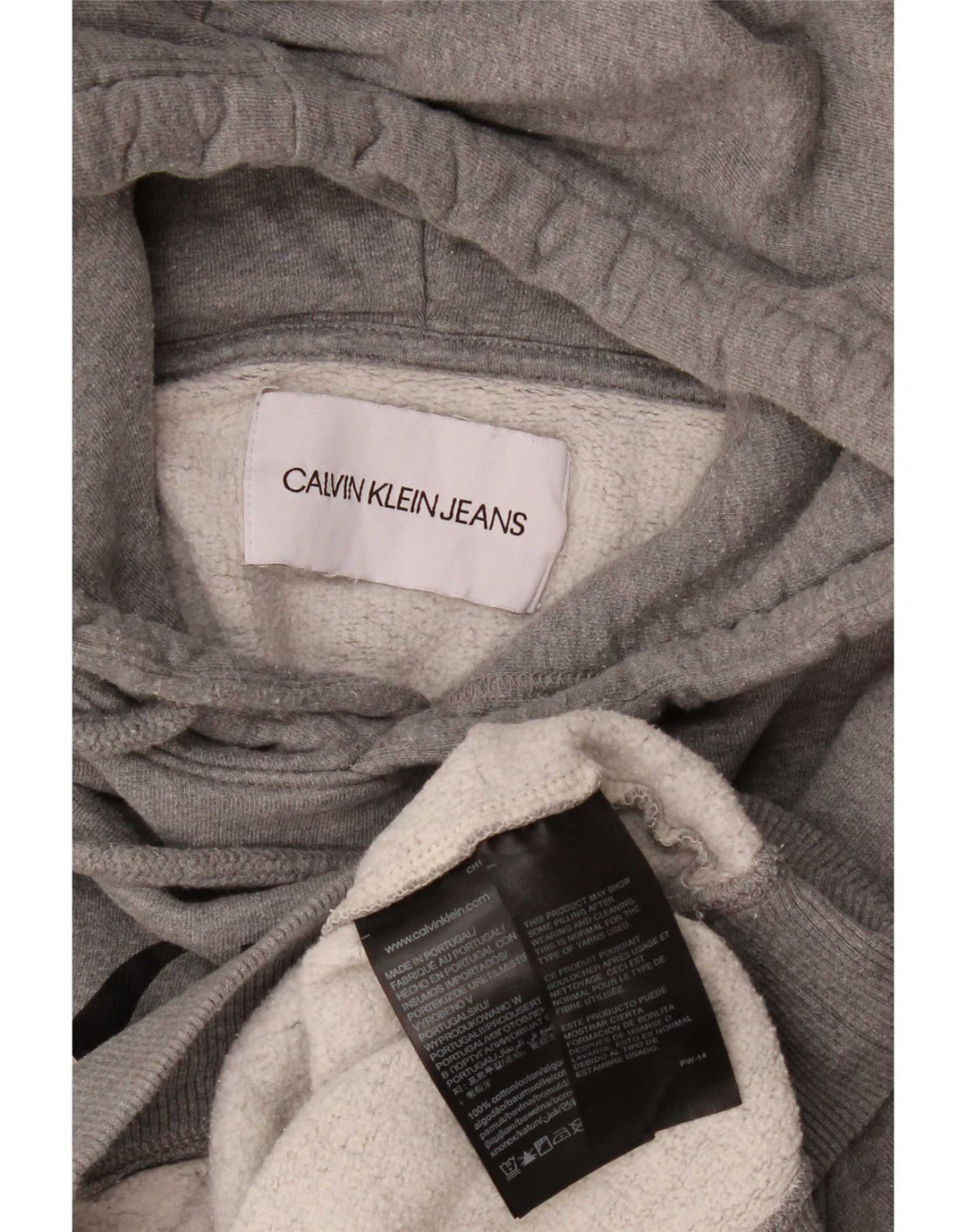 Damski sweter z kapturem i grafiką Calvin Klein Jeans, średnioszary, bawełniany