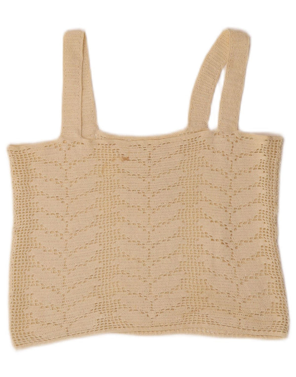 Vintage Womens Crop Crochet Cami Top UK 10 Small Off White