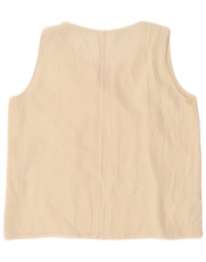 Vintage damska krótka bluzka bez rękawów Top UK 14, duży, złamany biały jedwab