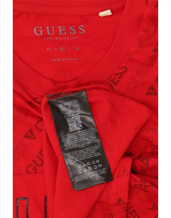 Męski T-shirt z grafiką GUESS, bawełniany, średni czerwony