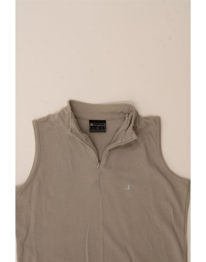CHAMPION Womens Zip Neck Vest Top UK 12 Medium Grey Cotton Vintage Champion and Second-Hand Champion from Messina Hembry 