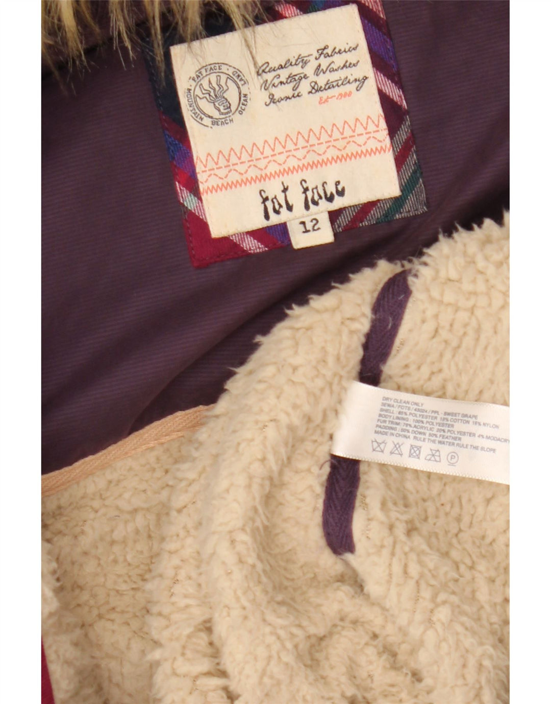 Damska wyściełana kamizelka z kapturem Fat Face UK 12, średni fioletowy poliester