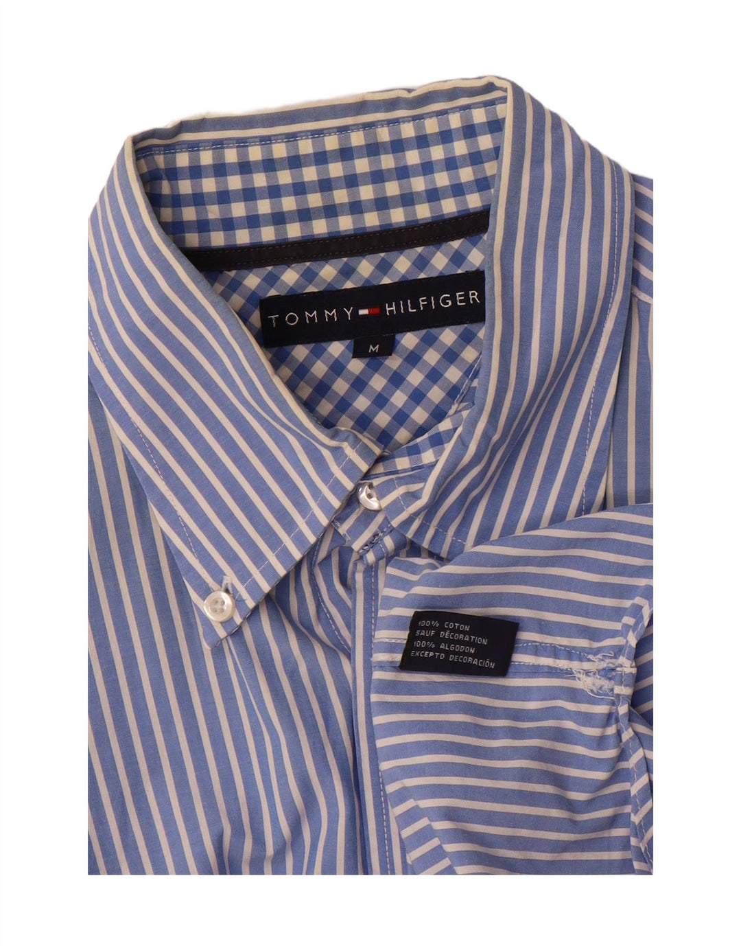 TOMMY HILFIGER Mens Shirt Medium Blue Striped Cotton